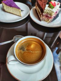 High angle view of breakfast served on table