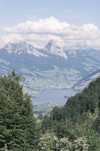 Scenic view of snowcapped mountains against sky