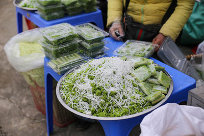 Closeup of vietnamese green rice or chewy green rice in vietnamese cuisine in the market