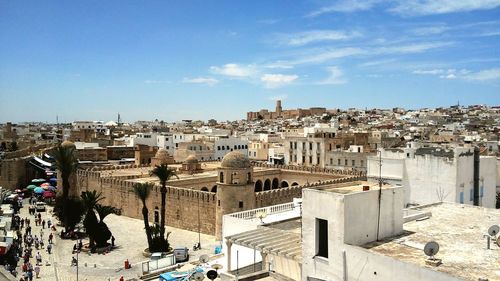 High angle view of buildings in city