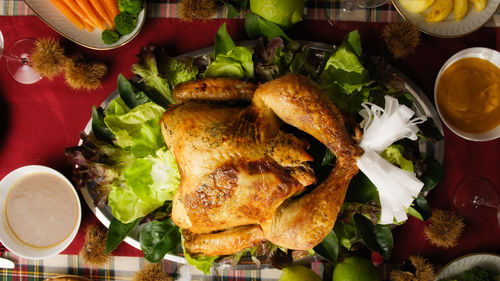 High angle view of food on table