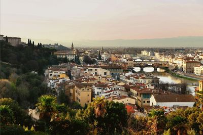 High angle shot of townscape against sky