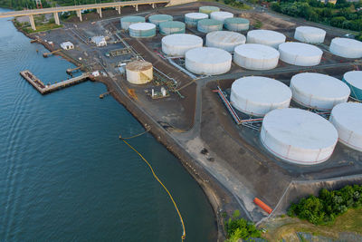 High angle view of boats in sea