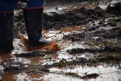 Low section of person in puddle