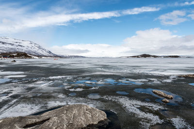 Scenic view of frozen lake against sky