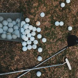 High angle view of golf balls