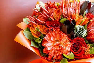 High angle view of rose bouquet