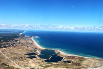 Scenic view of sea against blue sky