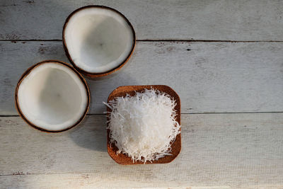High angle view of breakfast on table