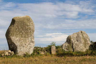 Menhirs and dolmen of the vieux-moulin - old mill - megalithic landmark near plouharnel in brittany