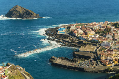 Garachico with roque de garachico and the old town with church