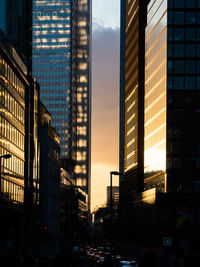 Evening sun reflecting on the skyscrapers in frankfurt, germany