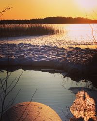 Scenic view of lake against sky during sunset