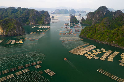 High angle view of boats in sea