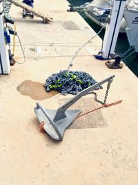 High angle view of chain on table