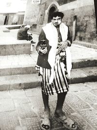 Woman standing on steps