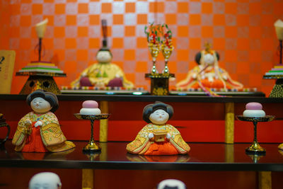 Close-up of christmas decorations on table