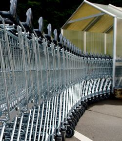 Close-up of shopping carts on land