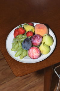 High angle view of fruits in bowl on table
