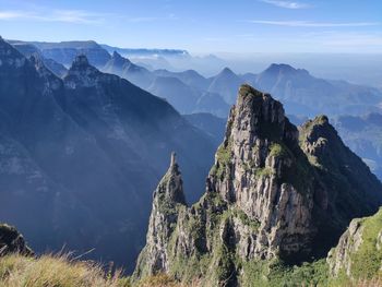 Panoramic view of mountain range against sky