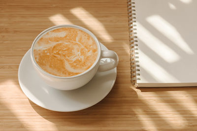 High angle view of coffee on table