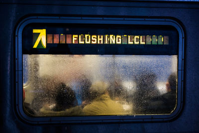 Close-up of text on train window