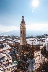 View of church in city during winter