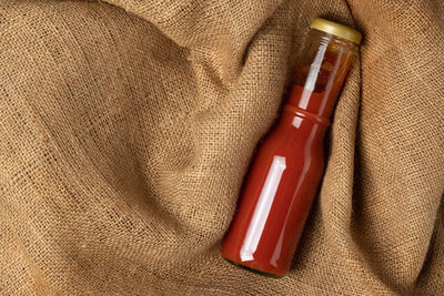 High angle view of wine bottles