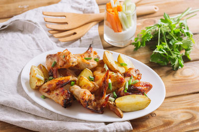 Close-up of food in plate on table