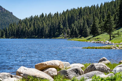 Scenic view of rocks in lake