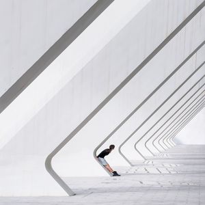 Shadow of person on tiled floor