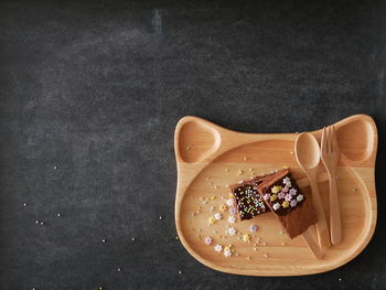 High angle view of breakfast on table