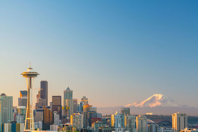 Cityscape against clear sky