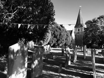 View of cemetery against trees