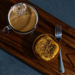 High angle view of breakfast served on table