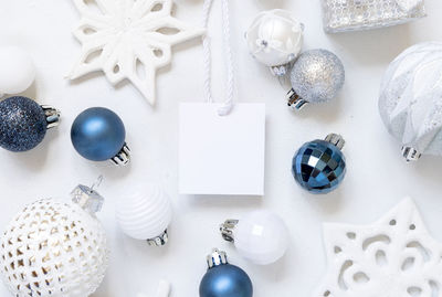 High angle view of christmas decorations on table