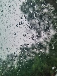 Full frame shot of wet glass window in rainy season