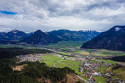 High angle view of townscape against sky