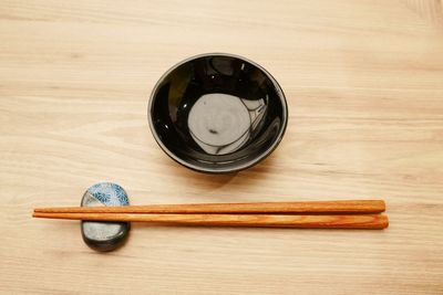 High angle view of bread on cutting board