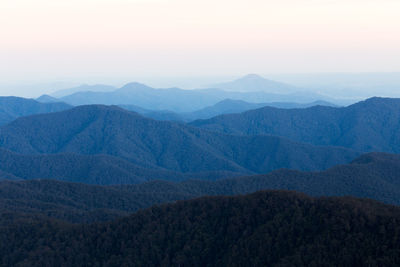 Scenic view of mountains against sky during sunset