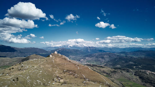 High angle view of landscape against cloudy sky