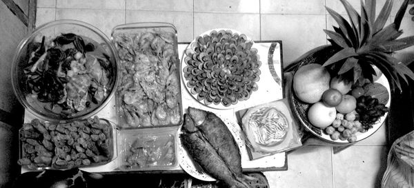 High angle view of food on table