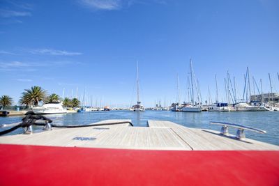 View from a motor yacht foredeck going out of a marina