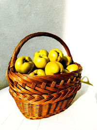 High angle view of apples in basket