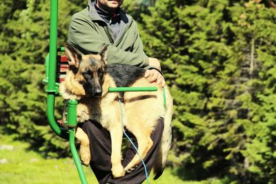 Close-up of man with dog