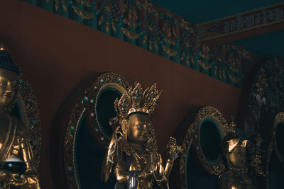 Low angle view of buddha statue in temple outside building