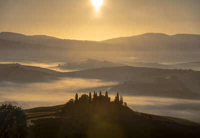 Scenic view of mountains during sunset