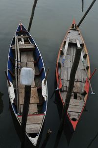 High angle view of boats on lake