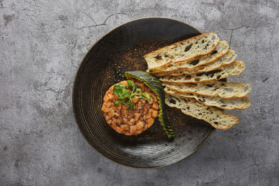 Directly above shot of food in plate on table