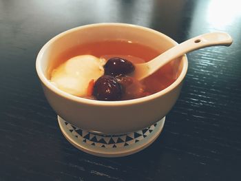 Close-up of dessert in bowl on table